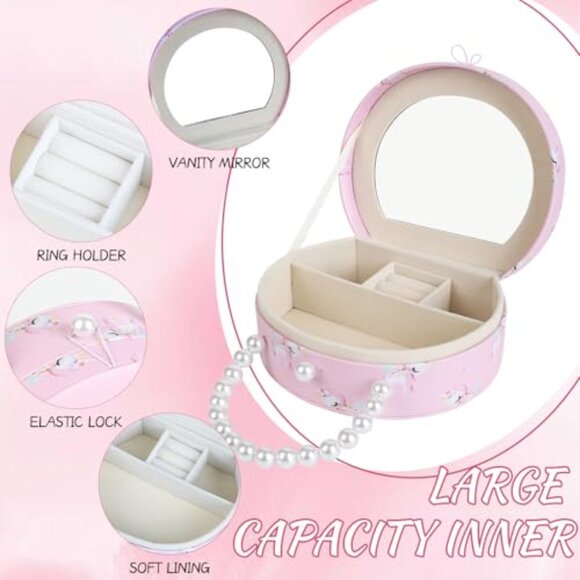 Girls Pink Princess Jewelry Box with Hair Accessories Mirror Organizer - Picture 4 of 7